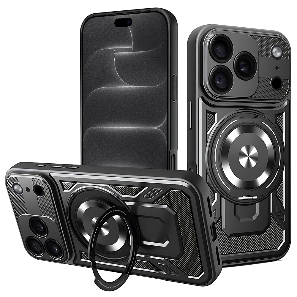 etui do iphone 18 pro max wzmocnione, z magsafe i funkcją podstawki, czarne