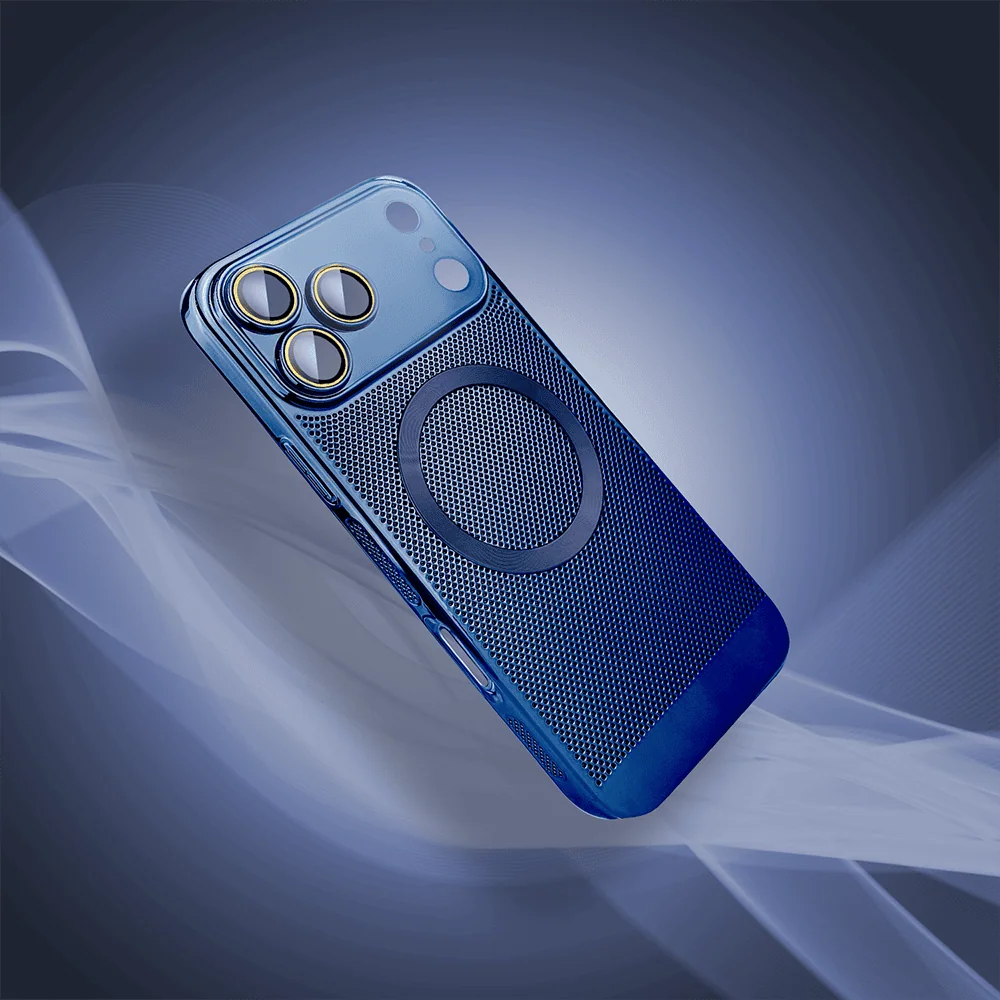 etui do iphone 18 pro max z magsafe, cienkie, twarde, oddychające, z osłoną aparatu, granatowe