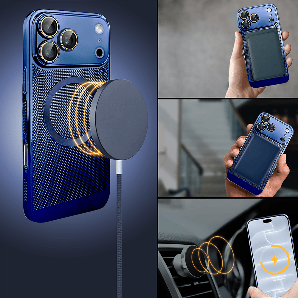 etui do iphone 18 pro max z magsafe, cienkie, twarde, oddychające, z osłoną aparatu, granatowe