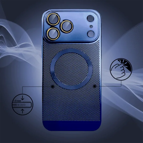 etui do iphone 18 pro max z magsafe, cienkie, twarde, oddychające, z osłoną aparatu, granatowe