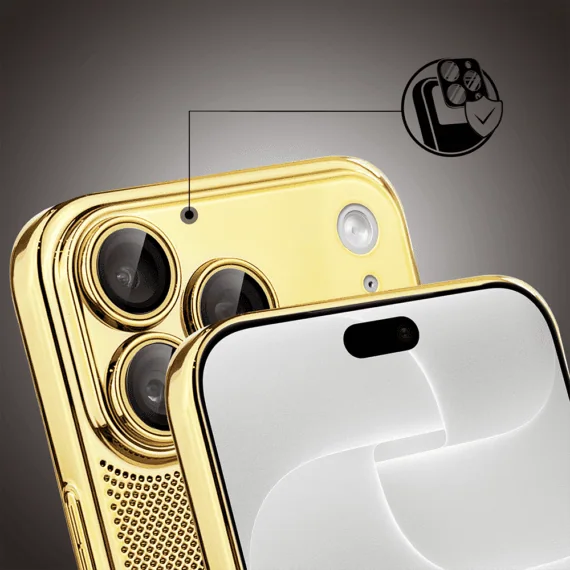 etui do iphone 18 pro z magsafe, cienkie, twarde, oddychające, z osłoną aparatu, złote