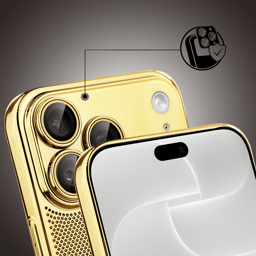 etui do iphone 18 pro z magsafe, cienkie, twarde, oddychające, z osłoną aparatu, złote