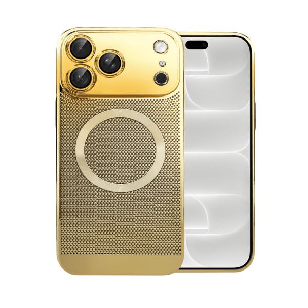 Etui do iPhone 18 Pro z Magsafe, cienkie, twarde, oddychające, z osłoną aparatu, złote