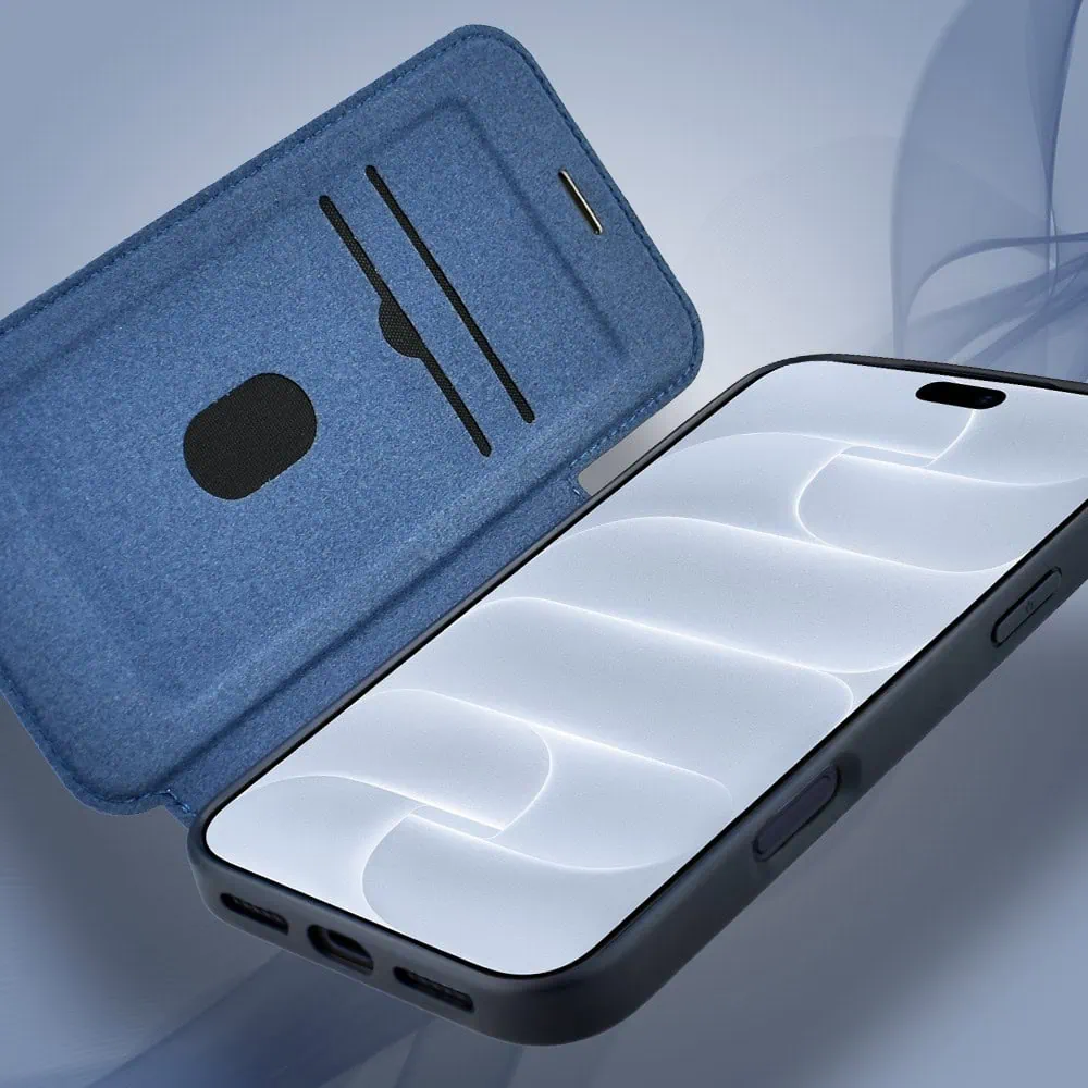 etui do iphone 18 pro max z klapką solid magsafe book, typu książka, granatowe