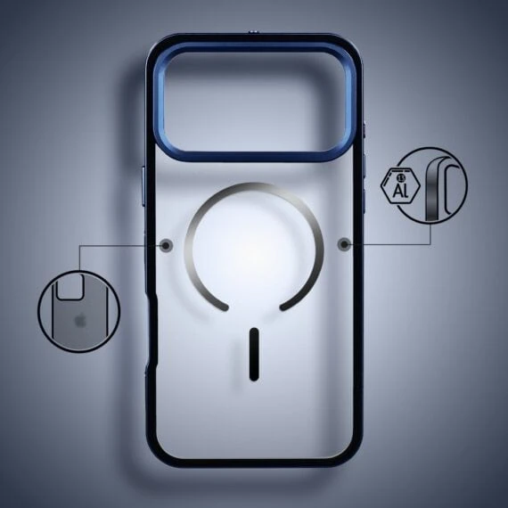 etui do iphone 18 pro metal defender, metalowa ramka z magsafe, granatowe