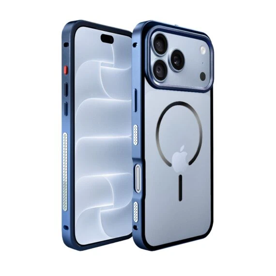 etui do iphone 18 pro metal defender, metalowa ramka z magsafe, granatowe