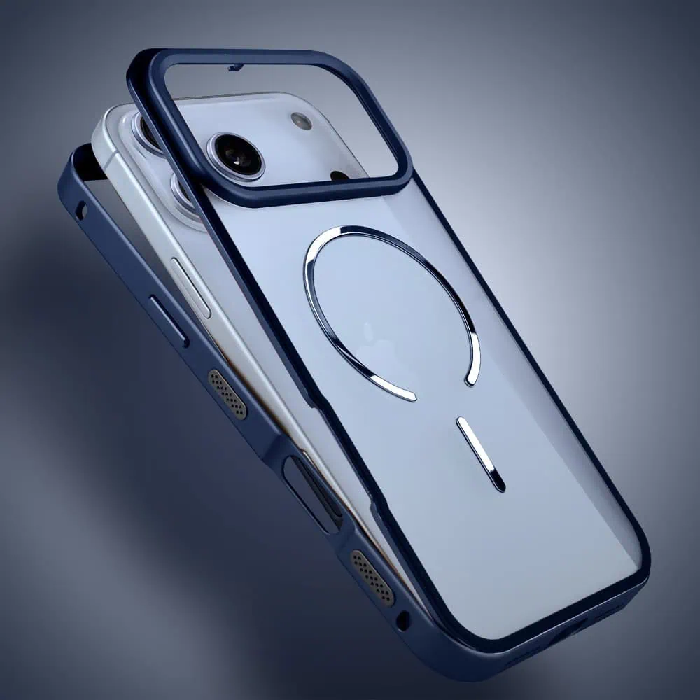 etui do iphone 18 pro metal defender, metalowa ramka z magsafe, granatowe