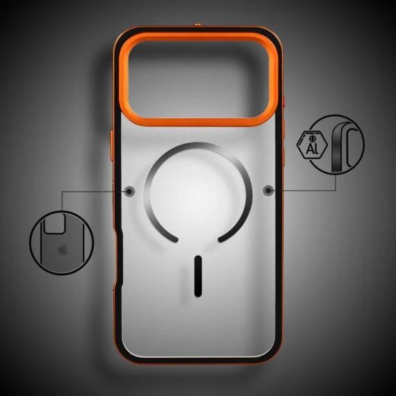 etui do iphone 18 pro metal defender, metalowa ramka z magsafe, pomarańczowe