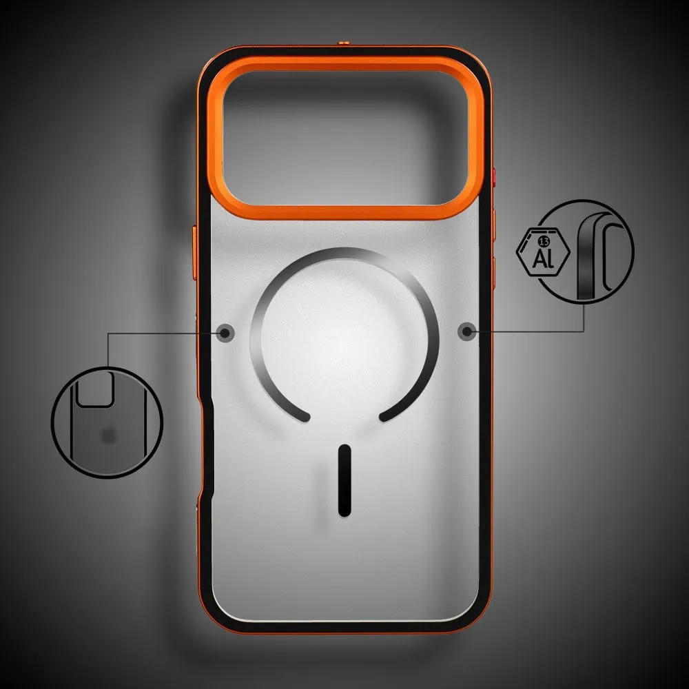 etui do iphone 18 pro metal defender, metalowa ramka z magsafe, pomarańczowe