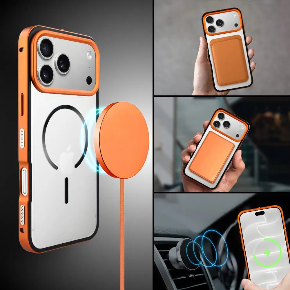 etui do iphone 18 pro metal defender, metalowa ramka z magsafe, pomarańczowe