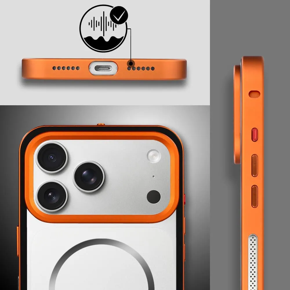 etui do iphone 18 pro metal defender, metalowa ramka z magsafe, pomarańczowe