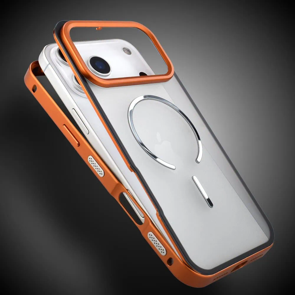 etui do iphone 18 pro metal defender, metalowa ramka z magsafe, pomarańczowe