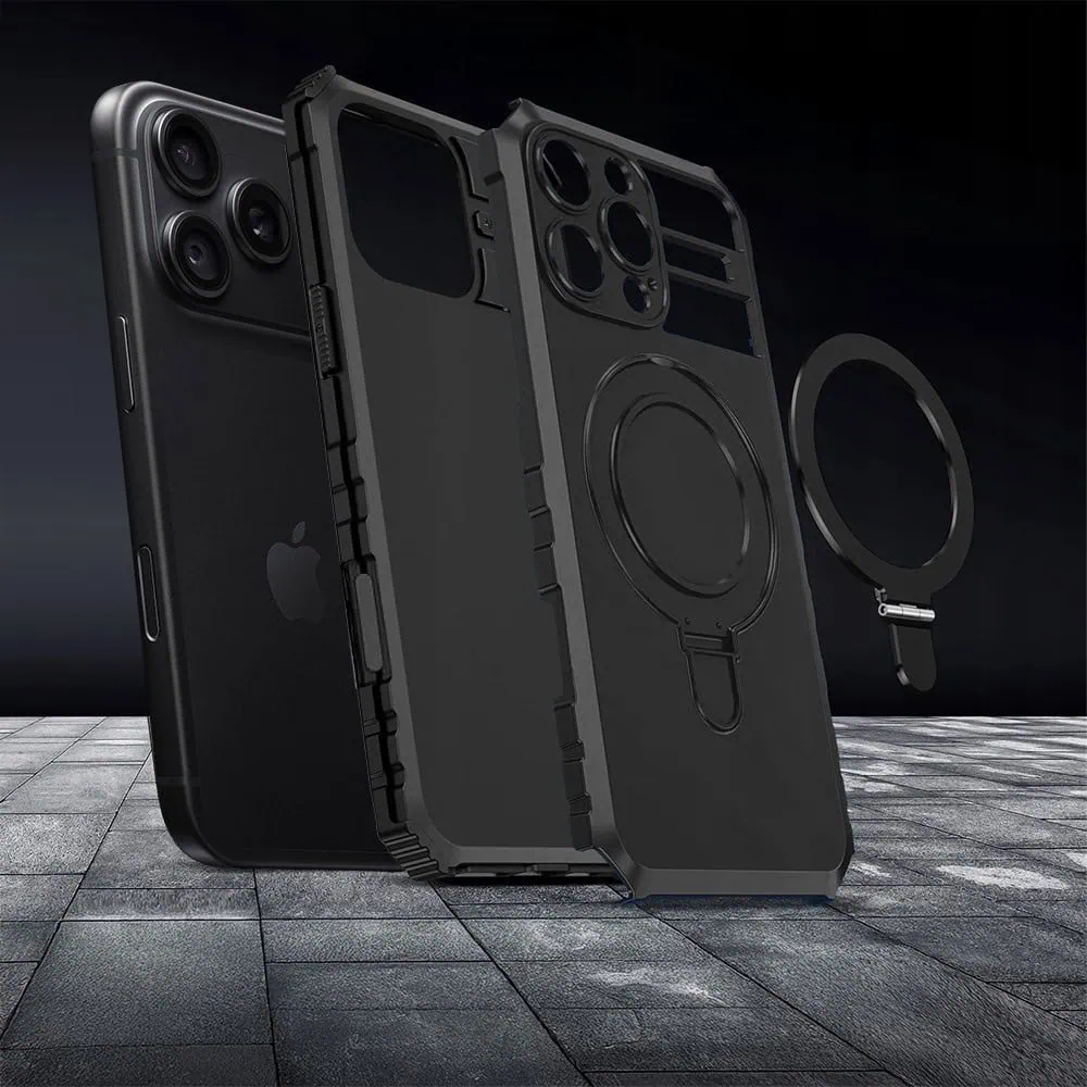Etui do iPhone 18 Pro, pancerne, z osłoną aparatu i metalową podstawką MagSafe, czarne Obszar kompozycji 1 etui do iphone 18 pro, pancerne, z osłoną aparatu i metalową podstawką magsafe, czarne