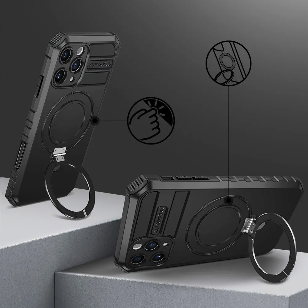 Etui do iPhone 18 Pro, pancerne, z osłoną aparatu i metalową podstawką MagSafe, czarne Obszar kompozycji 5 etui do iphone 18 pro, pancerne, z osłoną aparatu i metalową podstawką magsafe, czarne