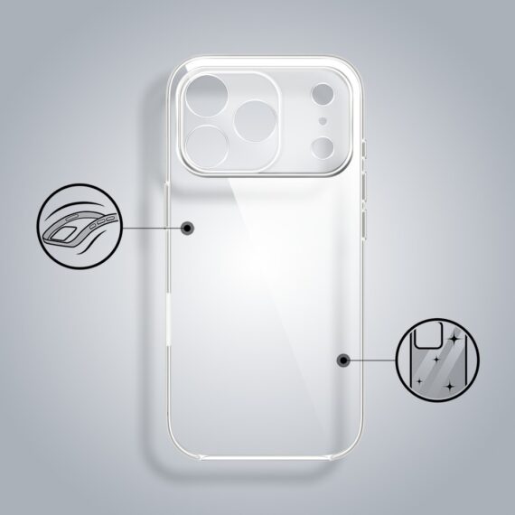 etui do iphone 18 pro max silikonowe, transparentne z osłoną aparatu
