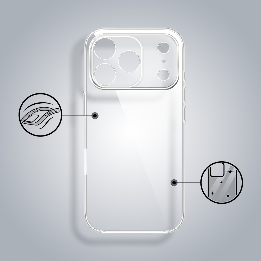etui do iphone 18 pro max silikonowe, transparentne z osłoną aparatu