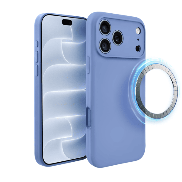 Etui do iPhone 18 Pro, silikonowe z MagSafe, mikrofibra soft touch z osłoną na aparat, błękit lodowca