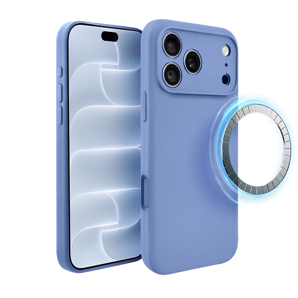 etui do iphone 18 pro, silikonowe z magsafe, mikrofibra soft touch z osłoną na aparat, błękit lodowca