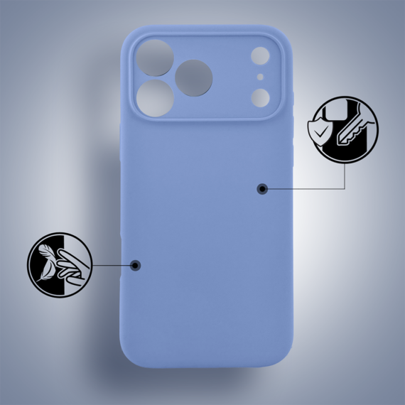 etui do iphone 18 pro, silikonowe z magsafe, mikrofibra soft touch z osłoną na aparat, błękit lodowca