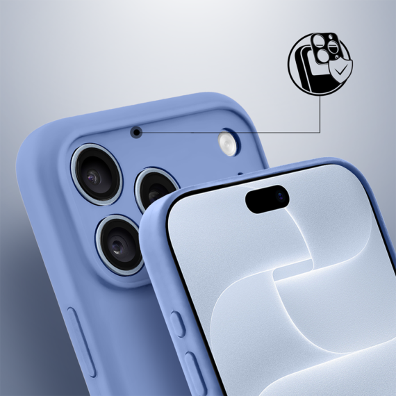 etui do iphone 18 pro, silikonowe z magsafe, mikrofibra soft touch z osłoną na aparat, błękit lodowca