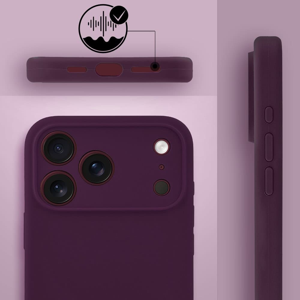 etui do iphone 18 pro, silikonowe z magsafe, mikrofibra soft touch z osłoną na aparat, burgundowe