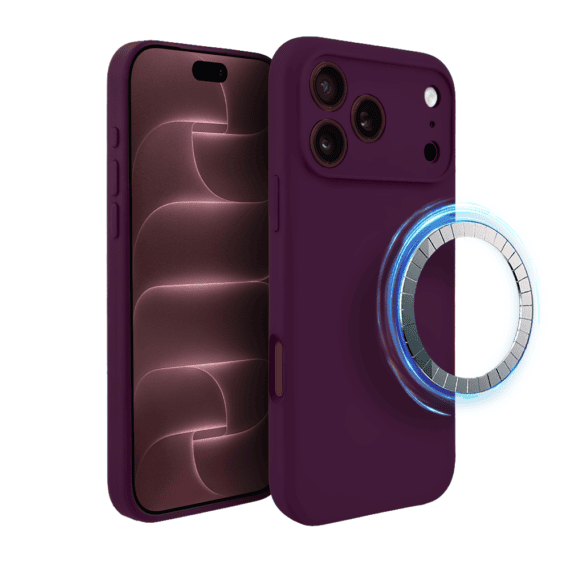 etui do iphone 18 pro, silikonowe z magsafe, mikrofibra soft touch z osłoną na aparat, burgundowe
