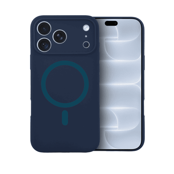 etui do iphone 18 pro, silikonowe z magsafe, mikrofibra soft touch z osłoną na aparat, granatowe