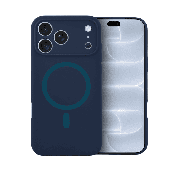 Etui do iPhone 18 Pro Max, silikonowe z MagSafe, mikrofibra soft touch z osłoną na aparat, granatowe