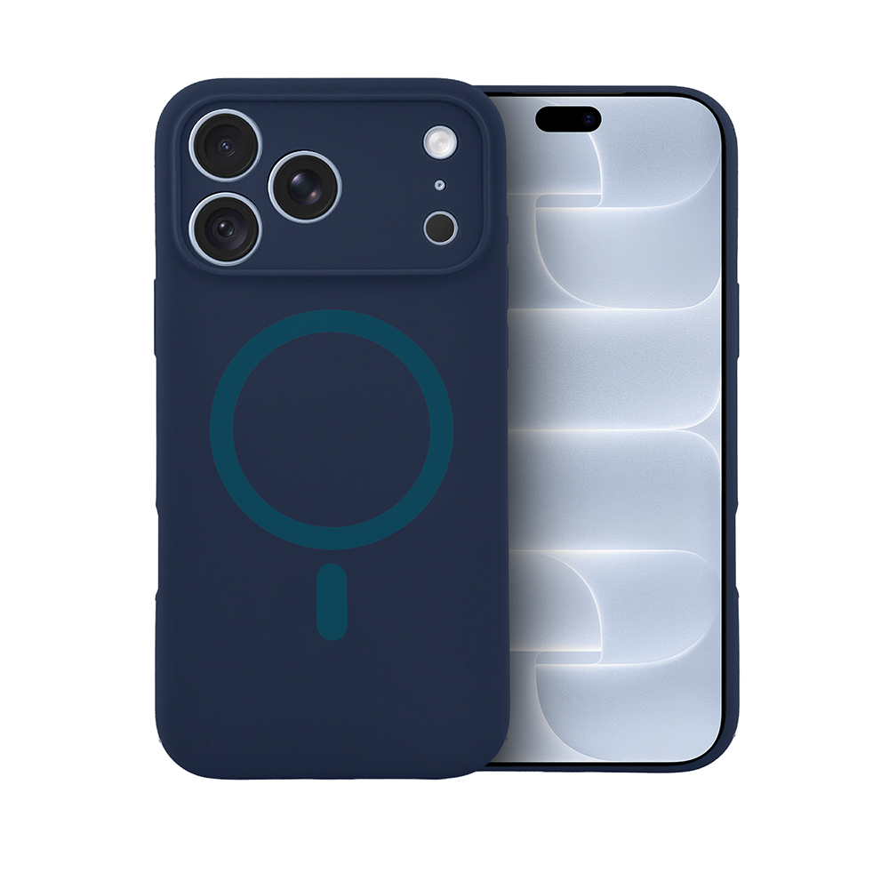 etui do iphone 18 pro, silikonowe z magsafe, mikrofibra soft touch z osłoną na aparat, granatowe