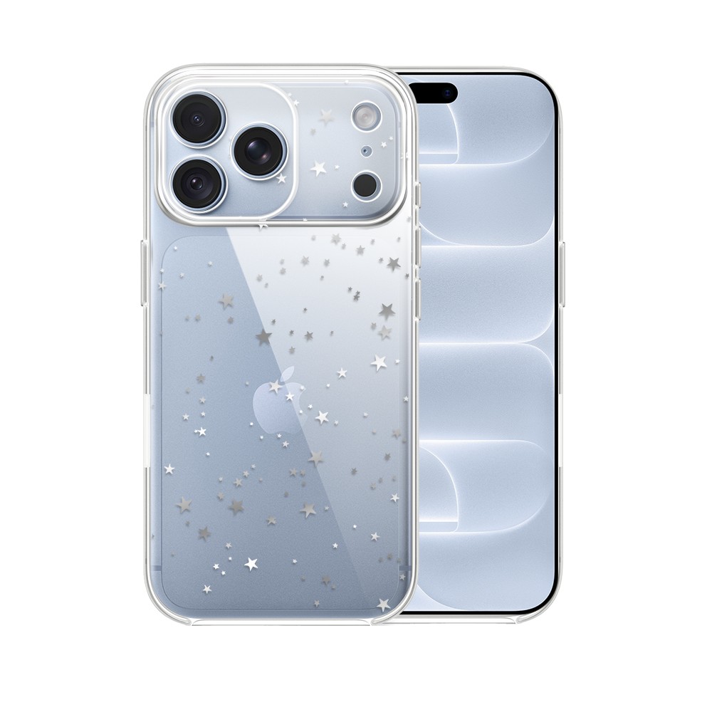 etui do iphone 18 pro, srebrne gwiazdki, przeźroczyste