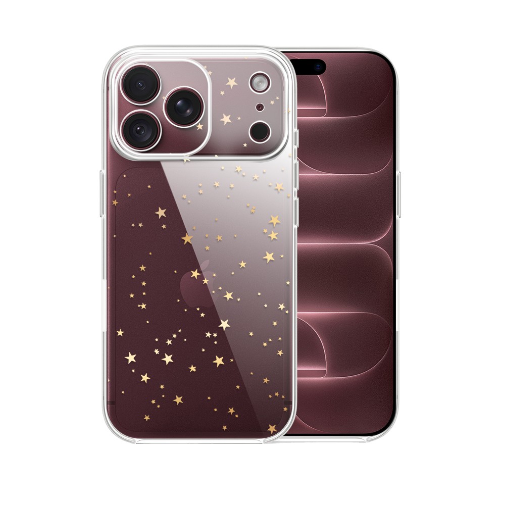 etui do iphone 18 pro max, złote gwiazdki, przeźroczyste