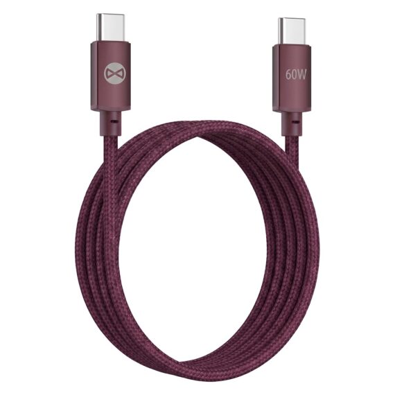 Kabel 2xUSB Typ C do iPhone 151617, tableta, laptopa, szybkie ładowanie 60W, transmisja danych, 1 metr, wiśniowy, burgundowy (7)