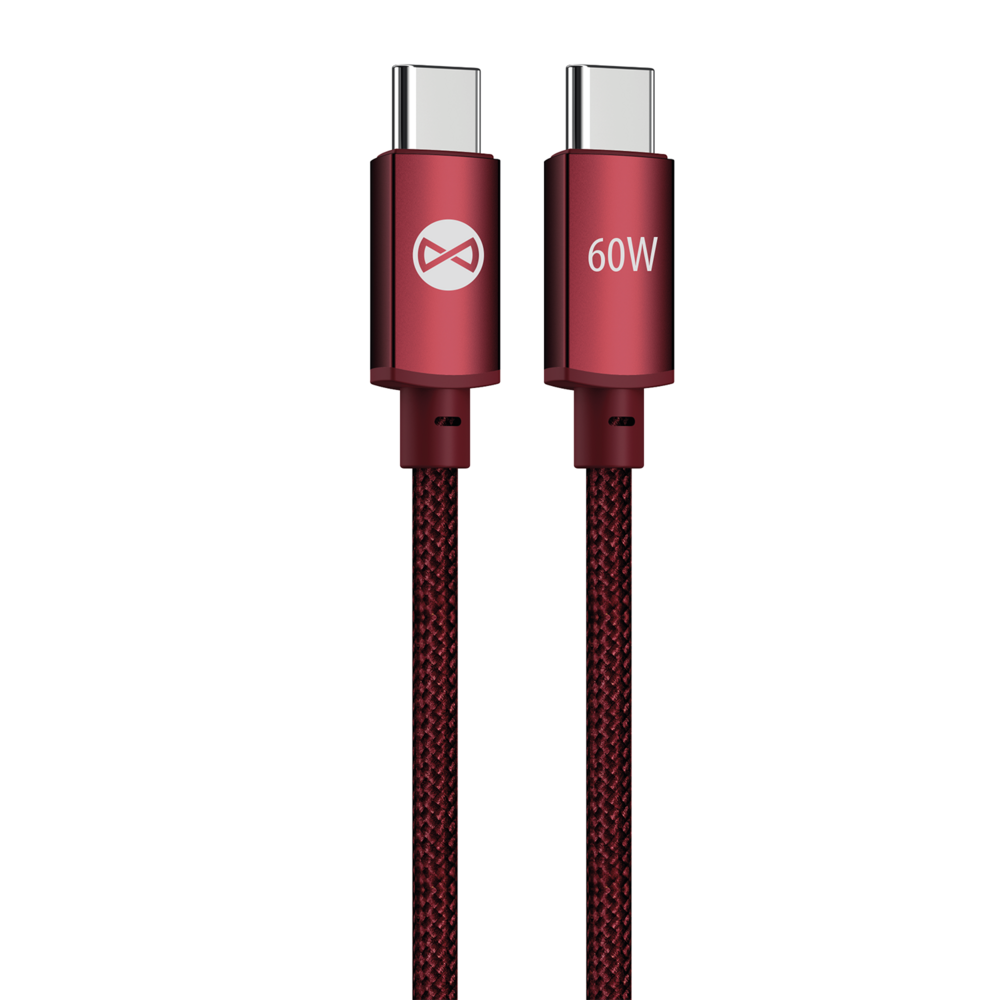 Kabel 2xUSB Typ C do iPhone 15/16/17/18 szybkie ładowanie 60W, transmisja danych, 1 metr, wiśniowy, burgundowy