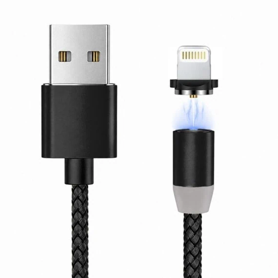 kabel magnetyczny 3w1, usb na micro usb, lightning , usb typ c, 1 metr, czarny