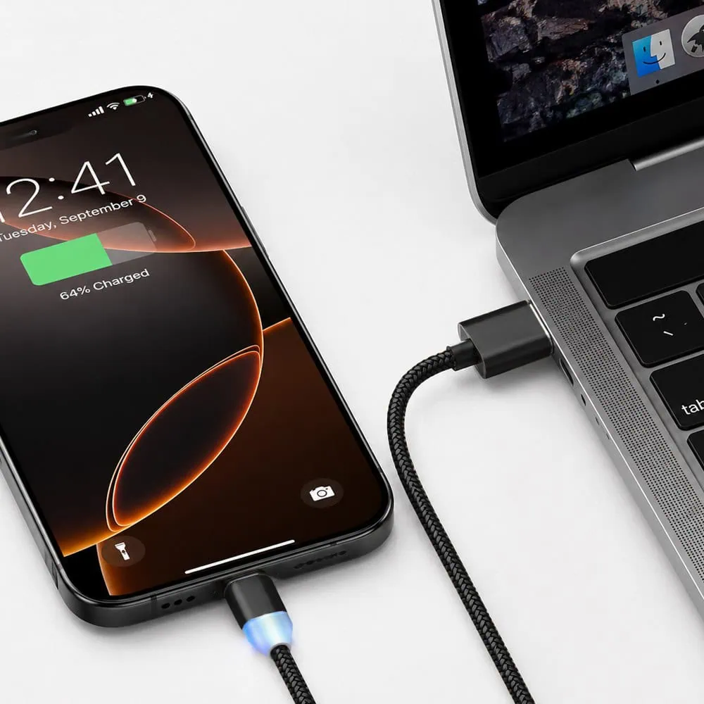 kabel magnetyczny 3w1, usb na micro usb, lightning , usb typ c, 1 metr, czarny