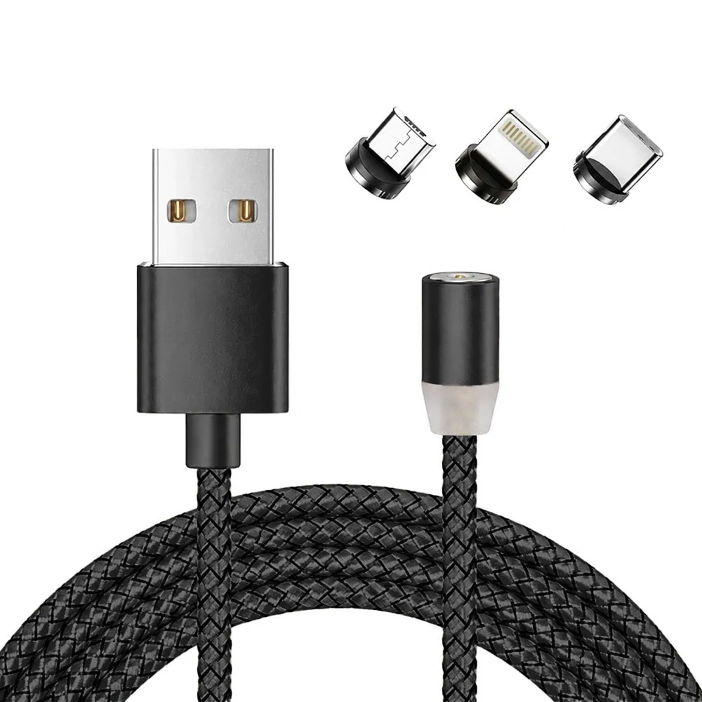 kabel magnetyczny 3w1, usb na micro usb, lightning , usb typ c, 1 metr, czarny