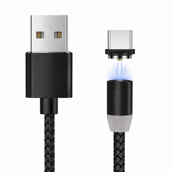 kabel magnetyczny 3w1, usb na micro usb, lightning , usb typ c, 1 metr, czarny