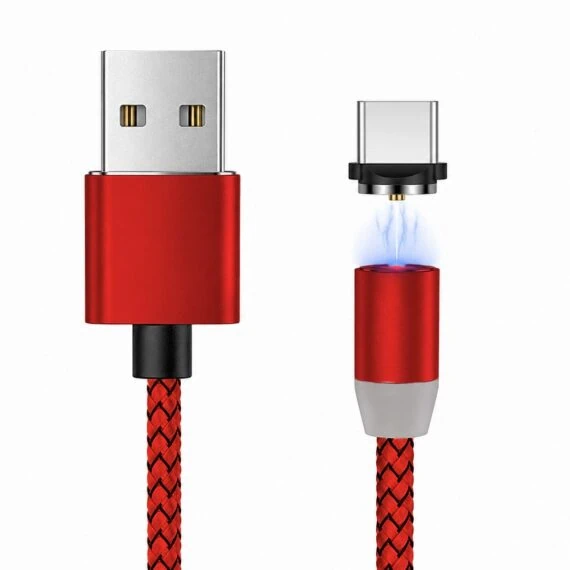 kabel magnetyczny 3w1, usb na micro usb, lightning , usb typ c, 1 metr, czerwony