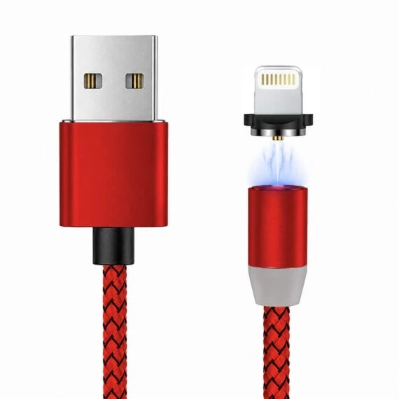kabel magnetyczny 3w1, usb na micro usb, lightning , usb typ c, 1 metr, czerwony