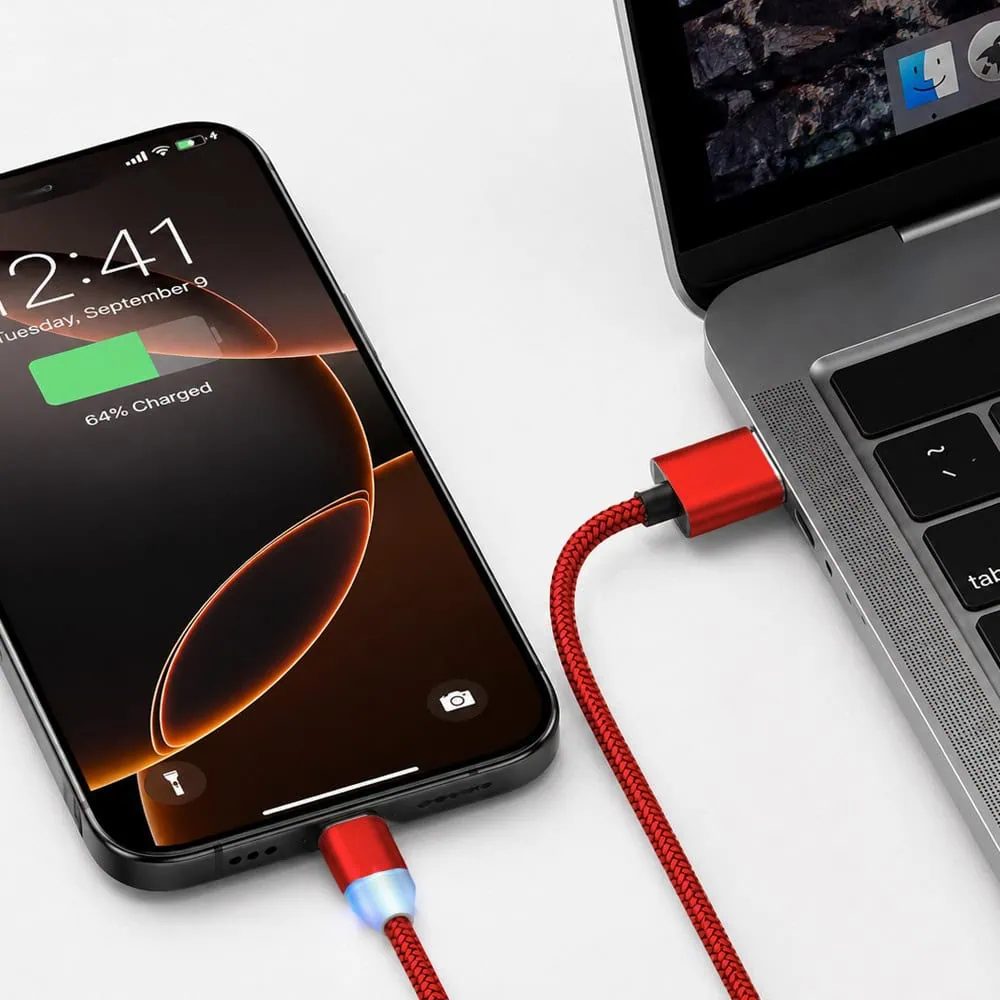 kabel magnetyczny 3w1, usb na micro usb, lightning , usb typ c, 1 metr, czerwony