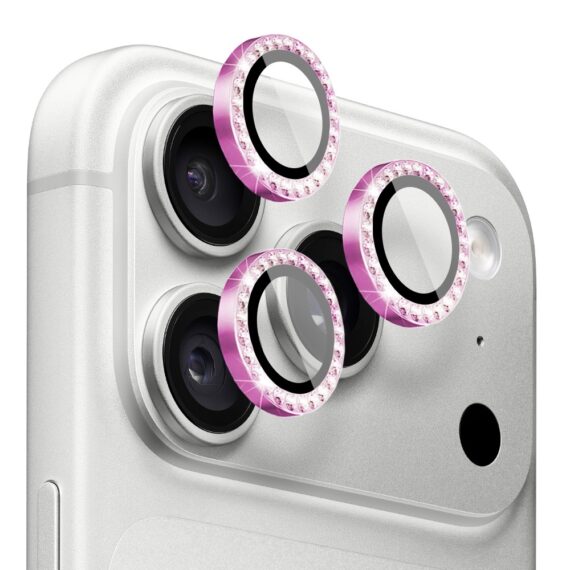 luksusowa diamentowa osłona obiektywów, szkło na aparat iphone 18 pro, różowa