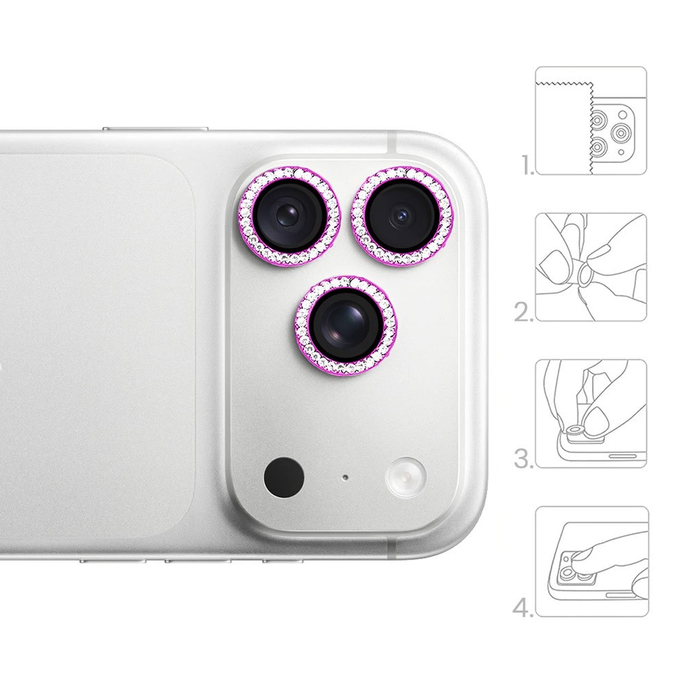 luksusowa diamentowa osłona obiektywów, szkło na aparat iphone 18 pro, różowa