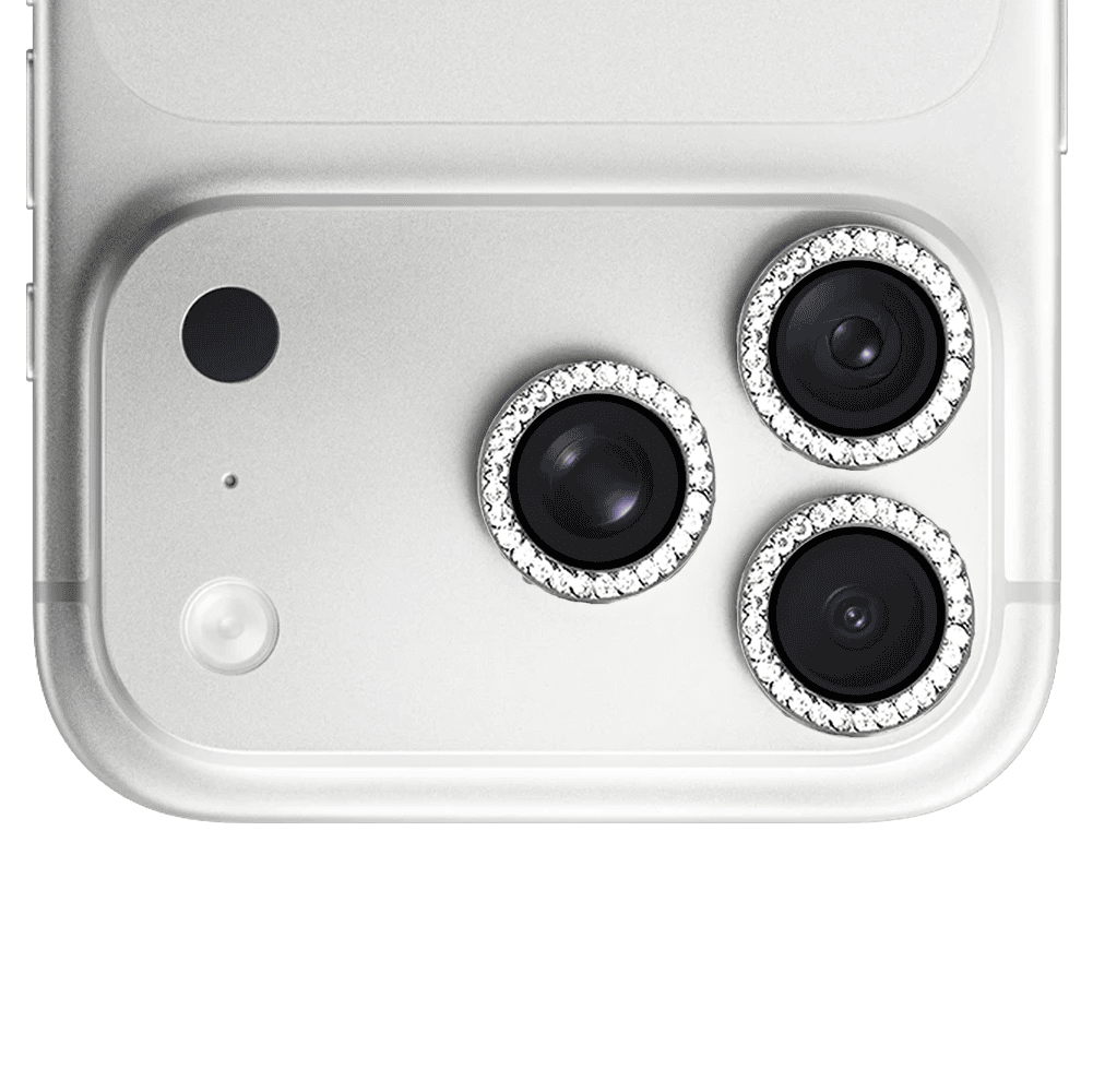 luksusowa diamentowa osłona obiektywów, szkło na aparat iphone 18 pro, srebrna