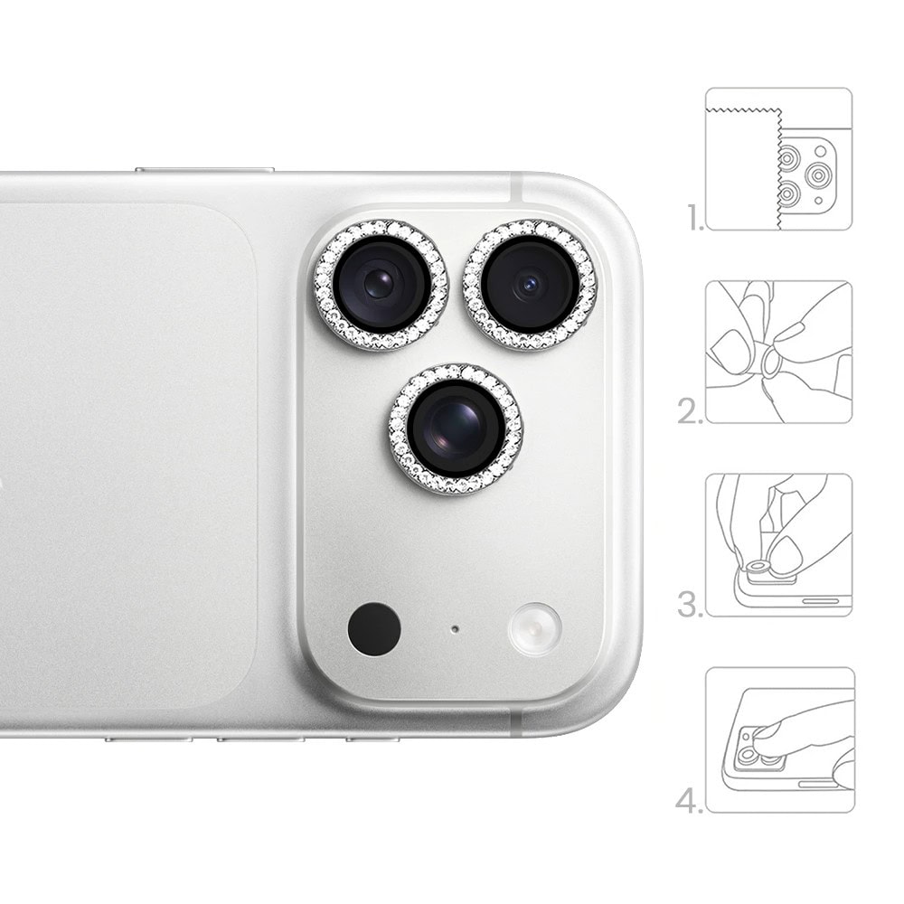 luksusowa diamentowa osłona obiektywów, szkło na aparat iphone 18 pro, srebrna
