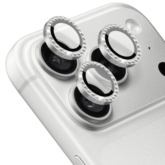luksusowa diamentowa osłona obiektywów, szkło na aparat iphone 18 pro, srebrna