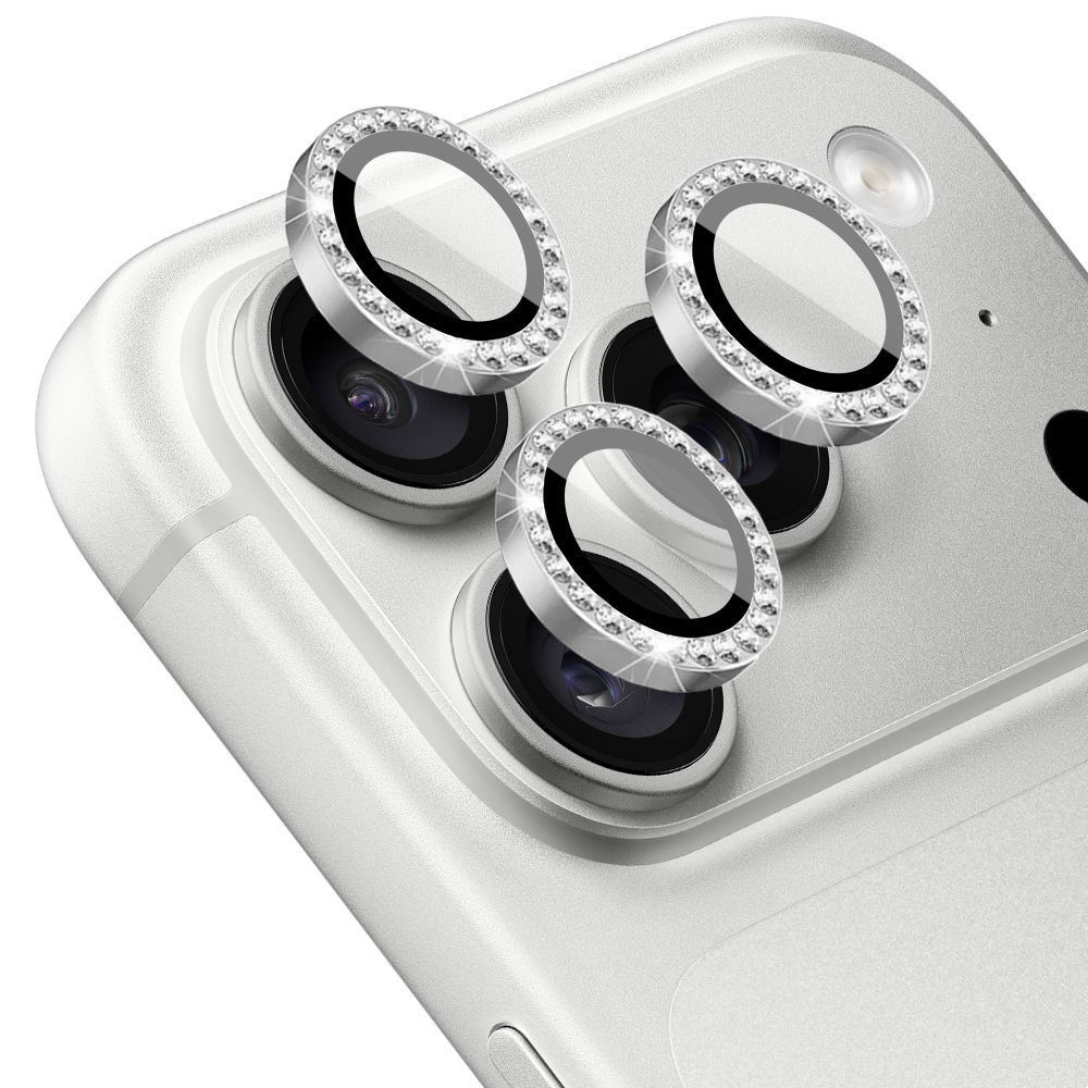 luksusowa diamentowa osłona obiektywów, szkło na aparat iphone 18 pro, srebrna