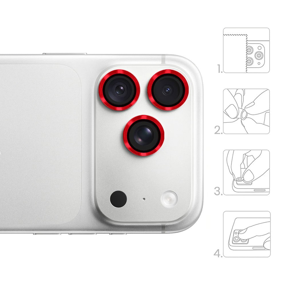 metalowa osłona obiektywów szkło na aparat iphone 18 pro max, czerwone