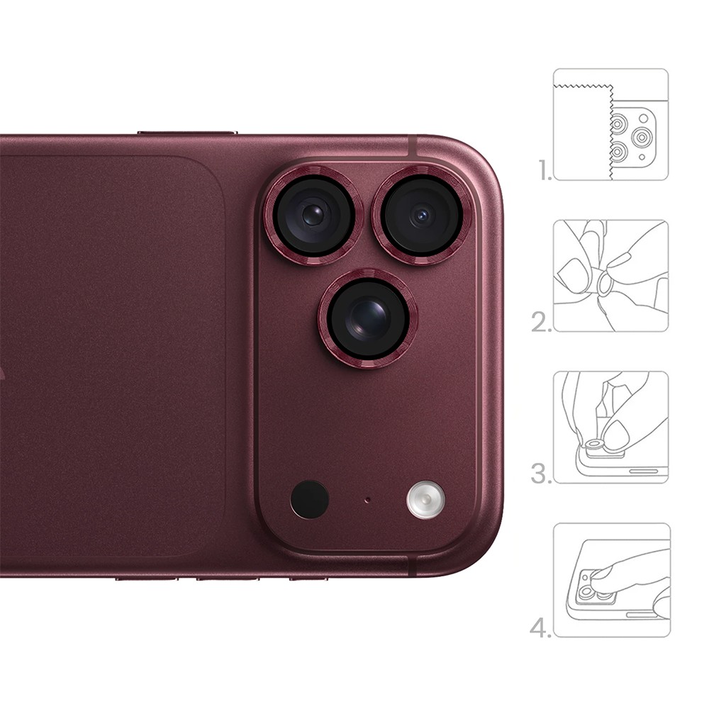 metalowa osłona obiektywów szkło na aparat iphone 18 pro, burgundowe