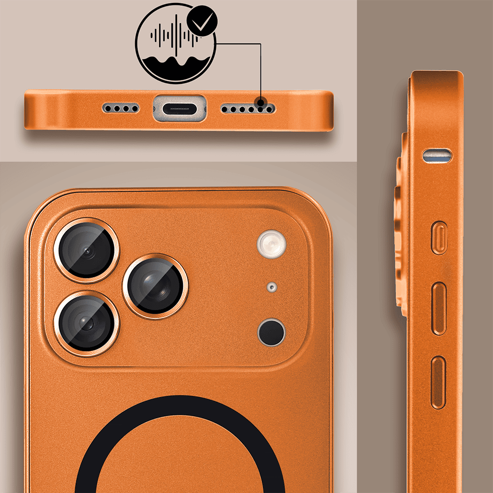 etui do iphone 18 pro max metal solid magsafe, pełny tył z metalową ramką i osłoną aparatu, pomarańczowy