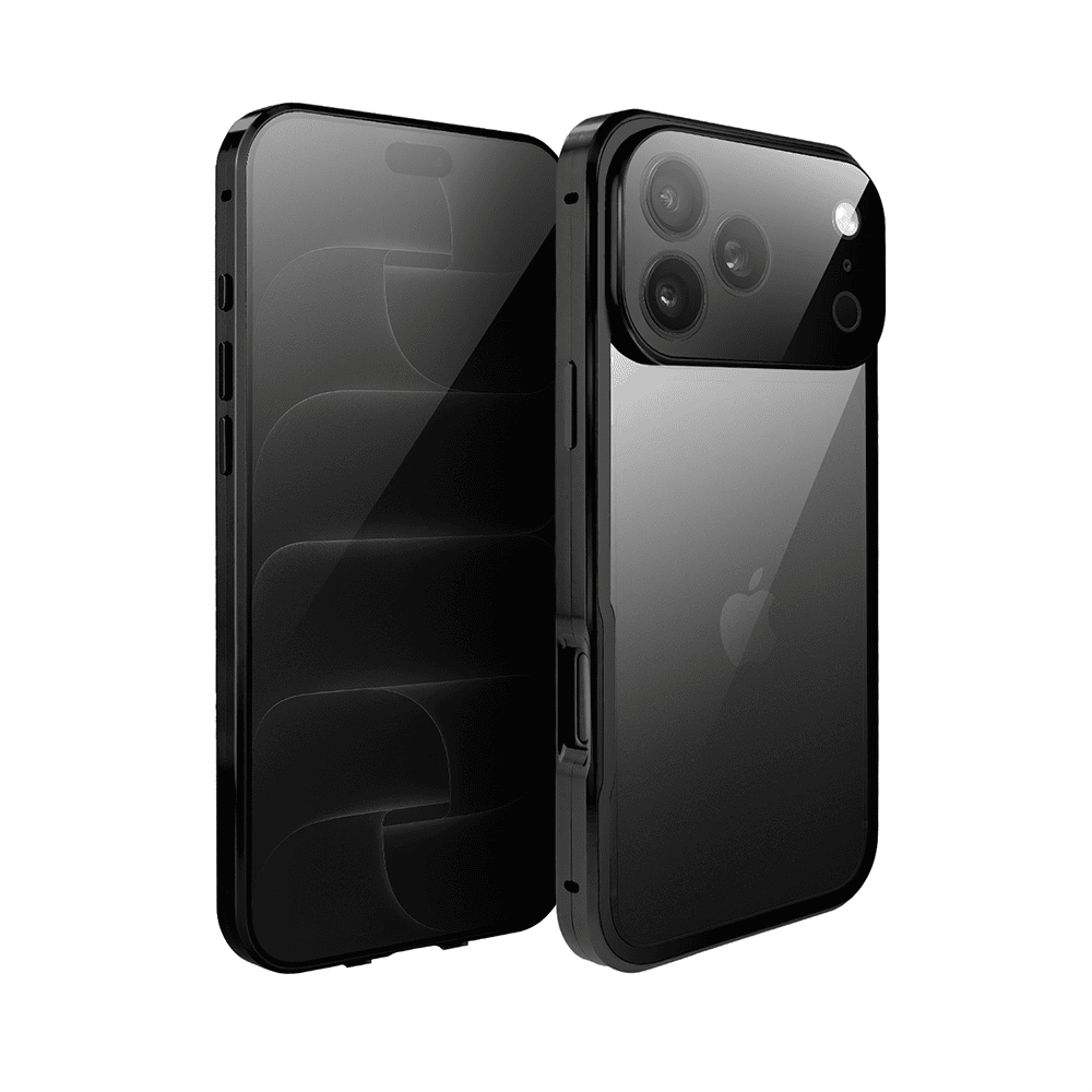 Obudowa do iPhone 18 Pro Max, podwójna szyba i aluminium 360° przód + tył magnetyczna, z osłoną aparatu i szkłem prywatyzującym, czarna (4) obudowa do iphone 18 pro max, podwójna szyba i aluminium 360° przód + tył magnetyczna, z osłoną aparatu i szkłem prywatyzującym, czarna